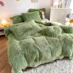 RTS Moss Green Color Luxury Shaggy Warm Mink Velvet Crystal Bedding Set for