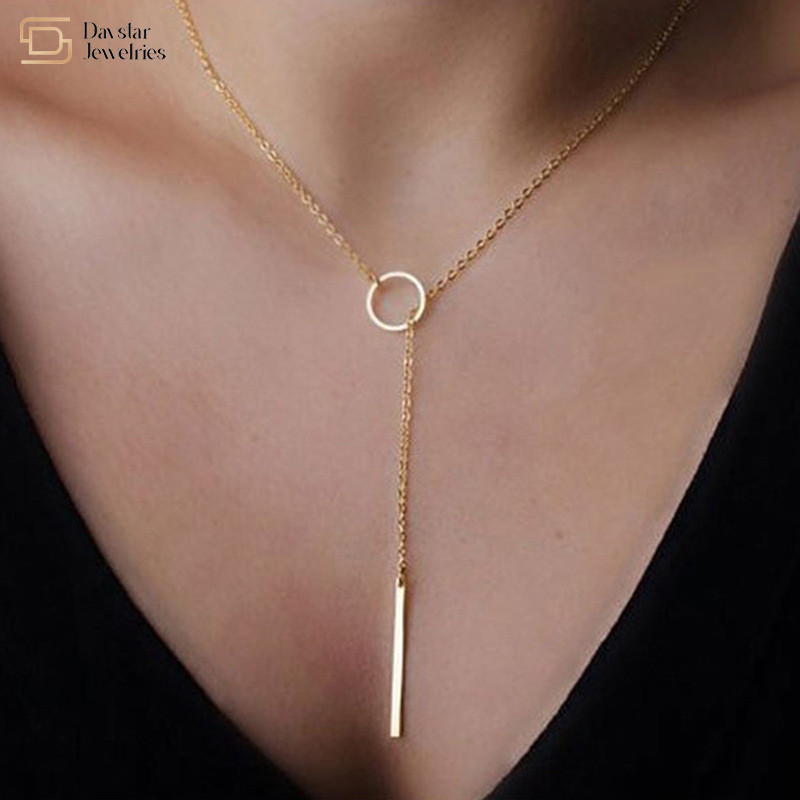 Disc Bar Pendant Stainless Steel Choker , Lariat Y Necklace For Women