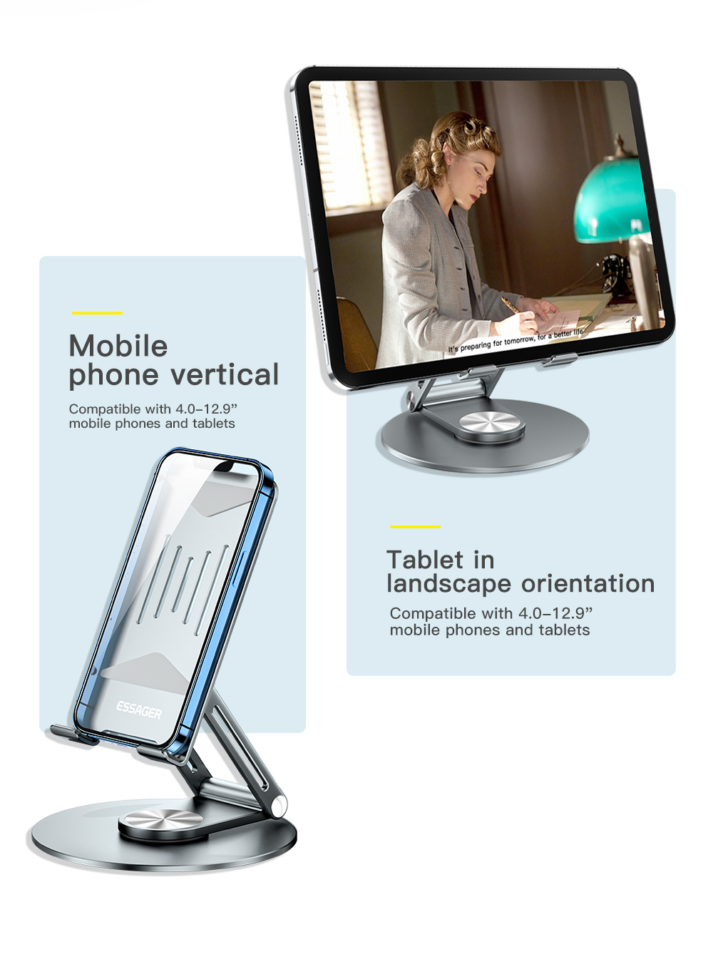 Cyclone Grey Desktop Phone Tablet Holder Stand 360 Rotating Folding