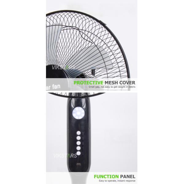 Hot Selling 5-blade 16-Inches Rechargeable Solar Standing Fan with LED Light with Panel and Battery Stand Floor Solar Fan