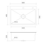 Topmount Stainless Steel Kitchen Sink Brushed Single Bowl 18 Gauge 68x45