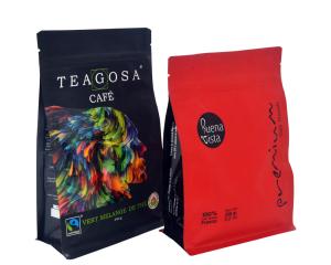 Wholesale Side Gusset Coffee Packaging Flat Block Bottom Cafe Bags Bolsas De Kraft Aluminum Foil Quad Seal Zipper Coffee Bags Line from china suppliers