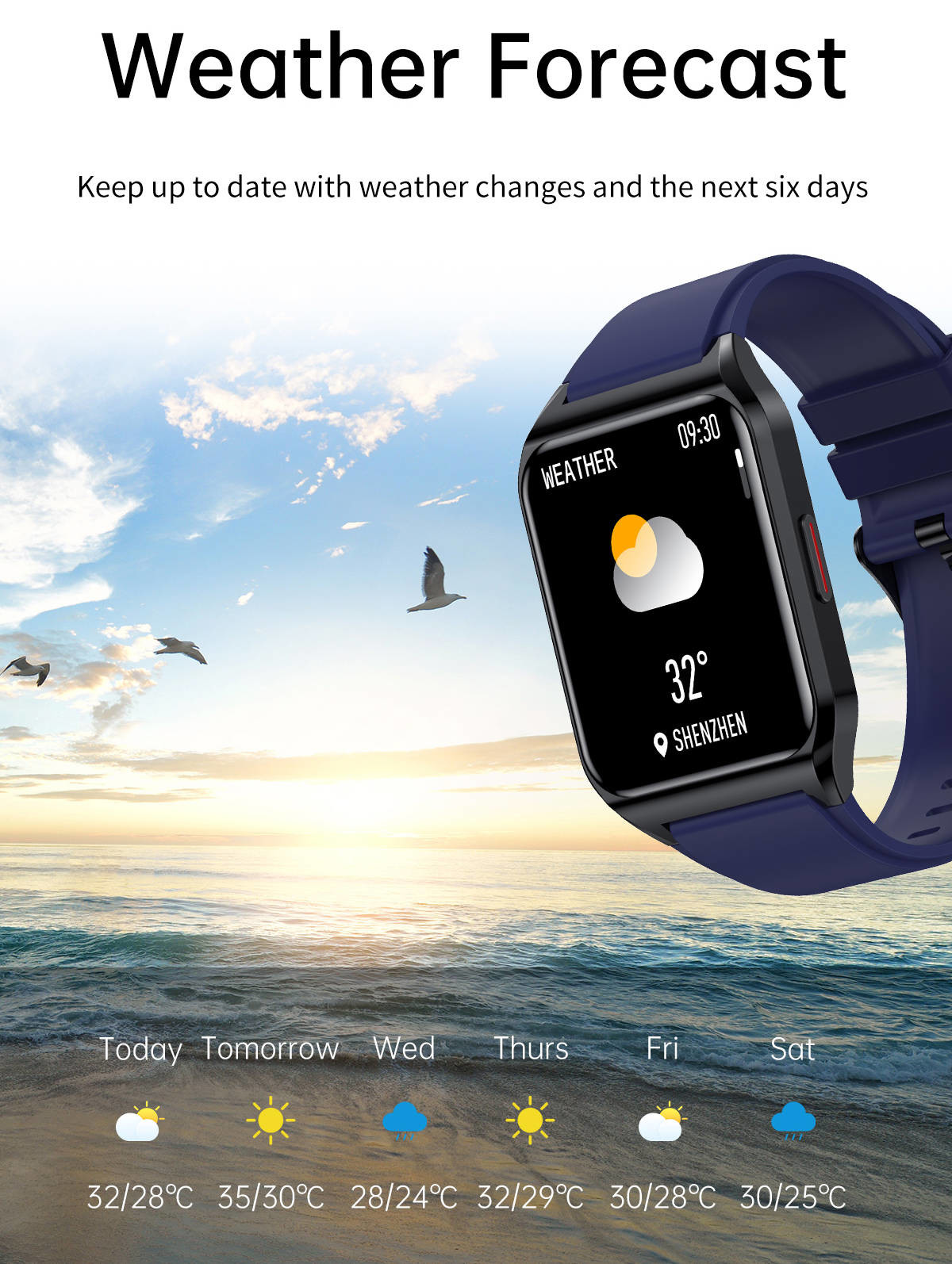 Square Screen Bluetooth Smart Watch Body Temperature Blood Pressure Monitoring