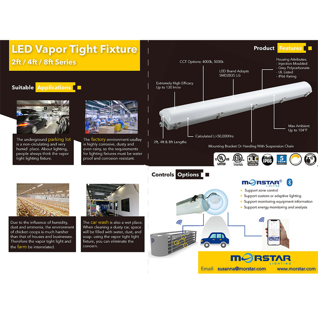 Vapor Tight Light Bluetooth Control 2ft 4ft 8ft High Efficacy Parking Lot