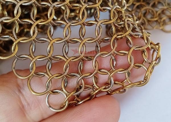 0.8x7mm Stainless Steel Metal Ring Mesh Curtains Gold Color Used For Space