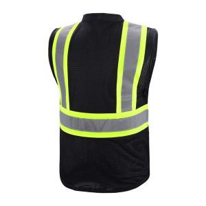 Mesh Design Black Reflective Safety Vests With Zipper Closure Option