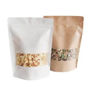 Wholesale White Kraft Craft Paper Standing Up Pouches Food Packaging Zipper Bags With Window from china suppliers