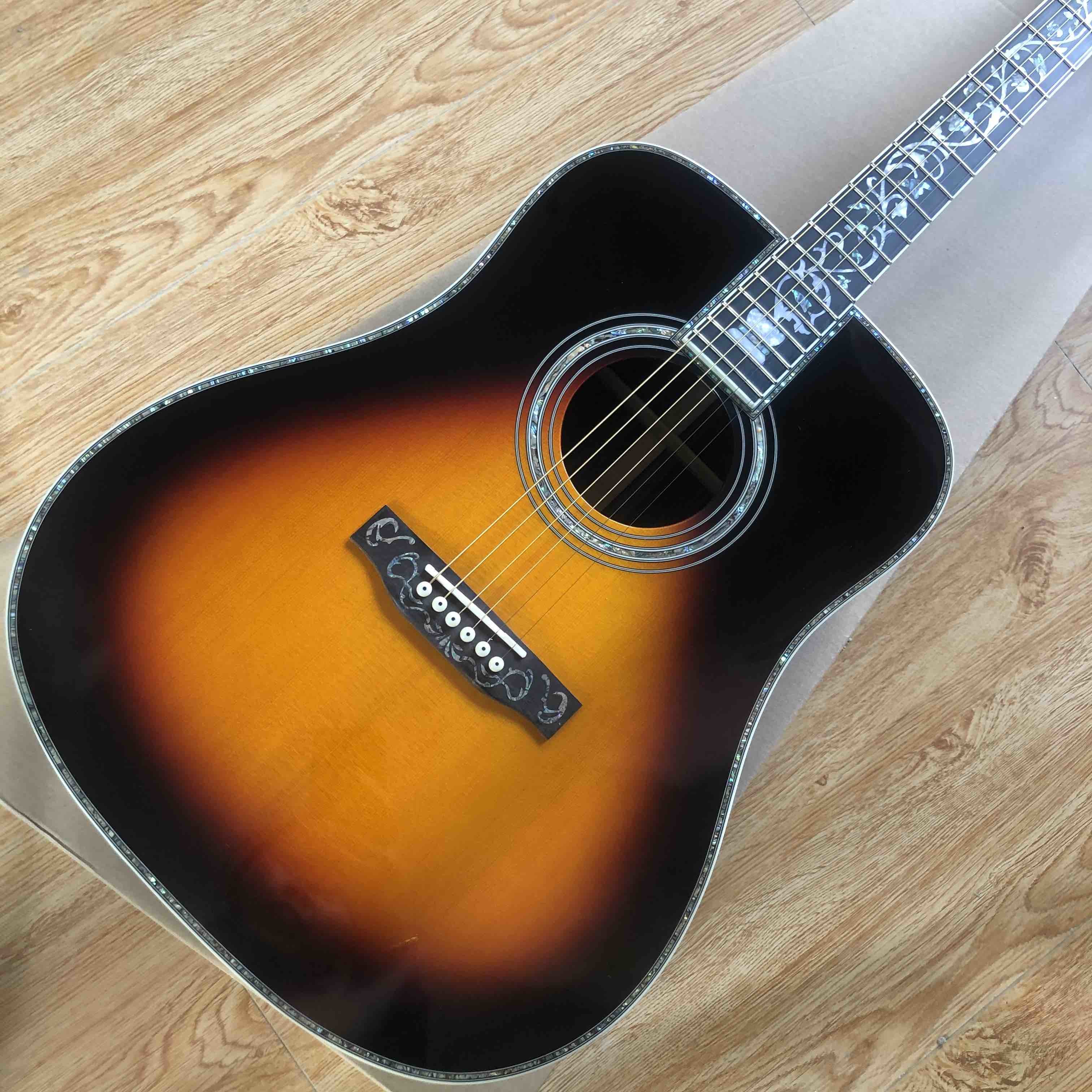 Custom Sunbrust Solid spruce top Tree Abalone inlays 41 inch 45D style acoustic guitar free shipping