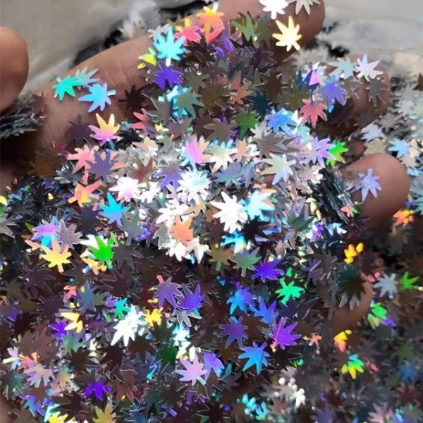 OEM Stock Polyester Holographic Silver Marahuana Leaf Glitter Shapes Party