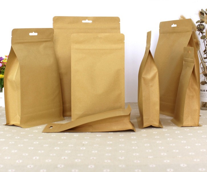 Clear Flat bottom stand up kraft k paper bag without Window