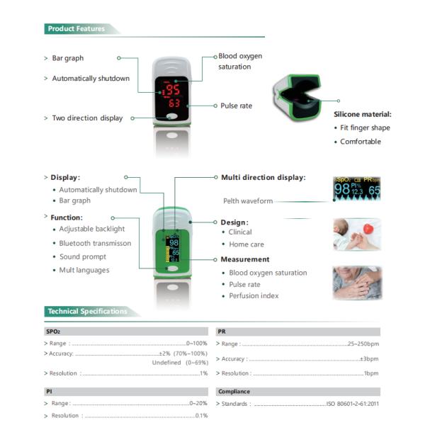 OLED Display 30-250BPM ABS Fingertip SpO2 Pulse Oximeter
