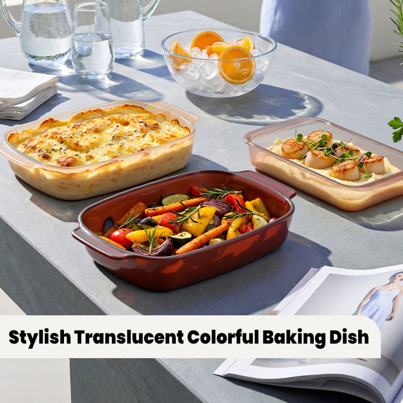 IKOO Private Label Translucent Colored Borosilicate Glass Baking Pan