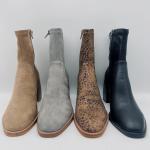 Office Ladies Leopard Print Ankle Boots Beige Tan Black Soft Nappa Leather Upper