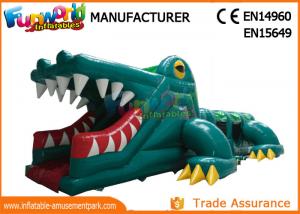 Wholesale Green Shark Inflatable Obstacle Course Tunnel / Assault Course Bounce House from china suppliers