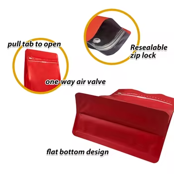 Gravure Printing Surface Reusable Plastic Pouch Coffee Beans Flat Square Bottom Valve Zipper Coffee Bags