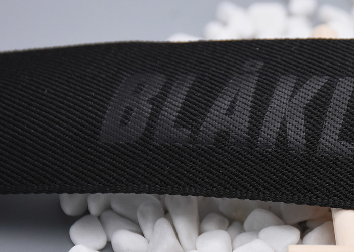 Garment Custom Logo Polyester Webbing Straps Embossed 35mm Black