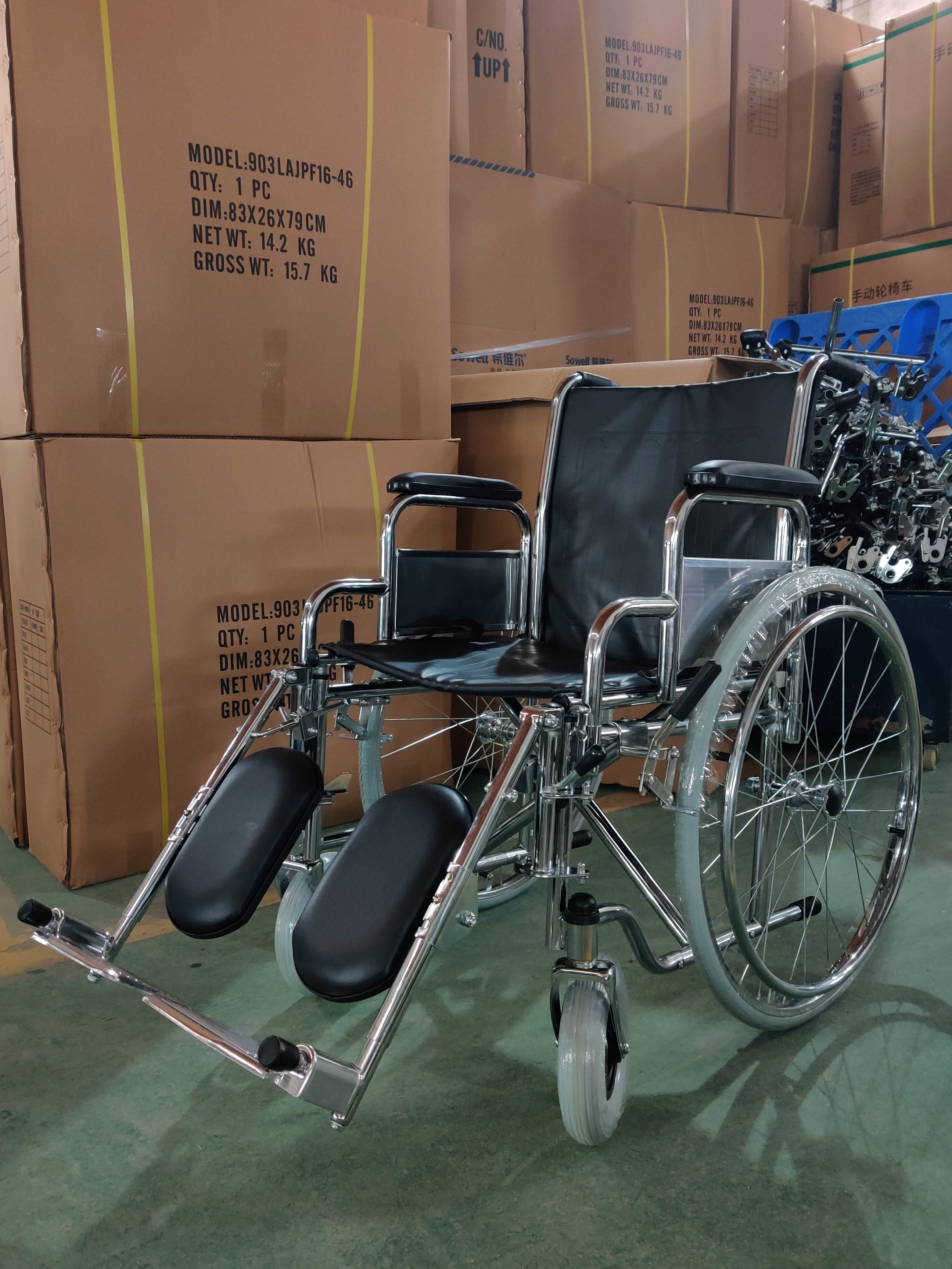 Elderly Care Folding Transport Wheelchair With Detachable Desk Armrest Elevating Footrest