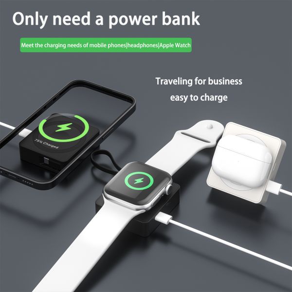 High-Capacity Three-in-One Mini Type-C 3A Fast-Charging Two-Way Portable Magnetic Charging Treasure Power Banks Station