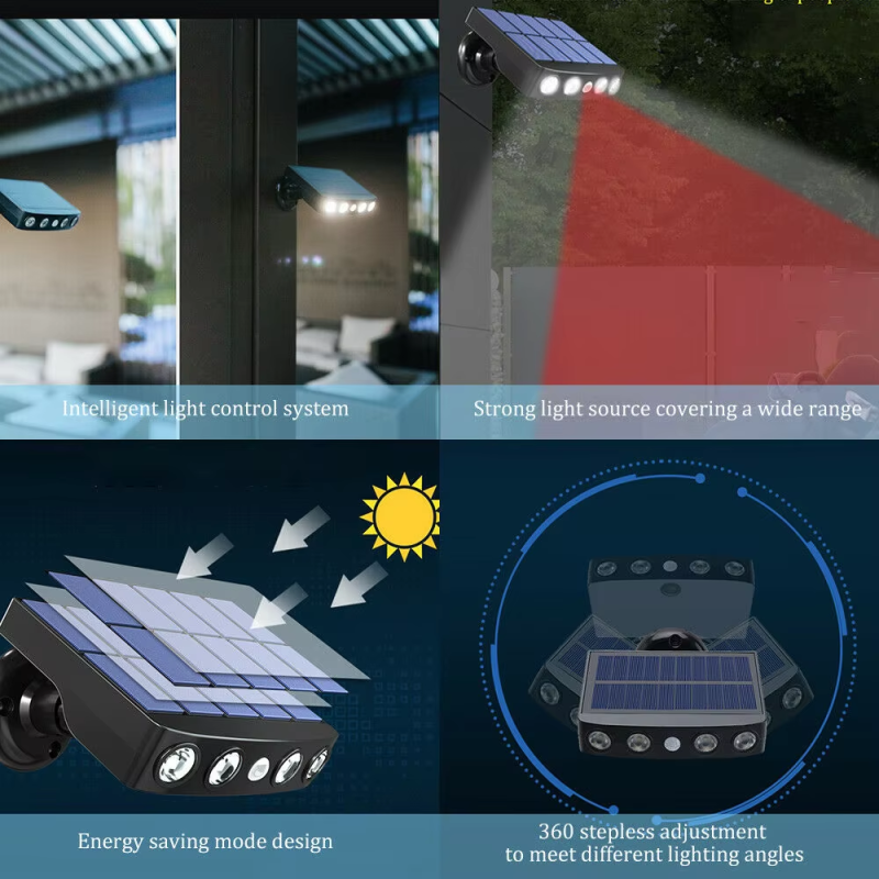 360° Multi-Directional Adjustment, Solar-Powered Wall-Mounted Spotlight, Garden Security Surveillance Lighting