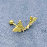 Crystal double gold butterfly earrings studs 316 Stainless steel 8mm