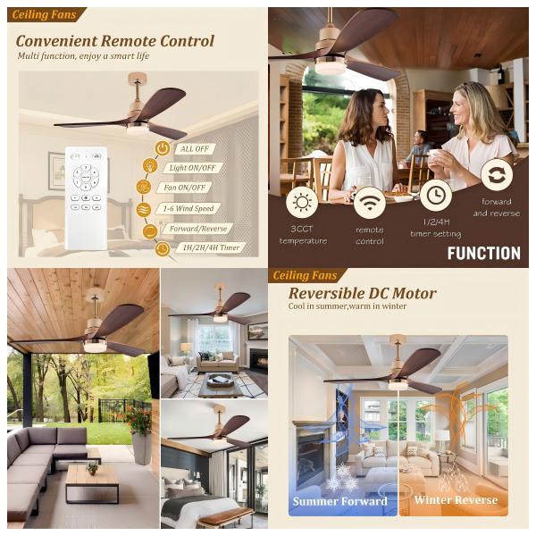 Wholesale factory Solid Wood Leaf Ceiling Fan Remote Control Ceiling Fan With Light