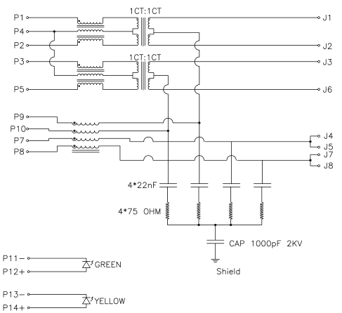 JD0-0004NL PoE PulseJack 10/100 Base-T RJ45 Connector With LED
