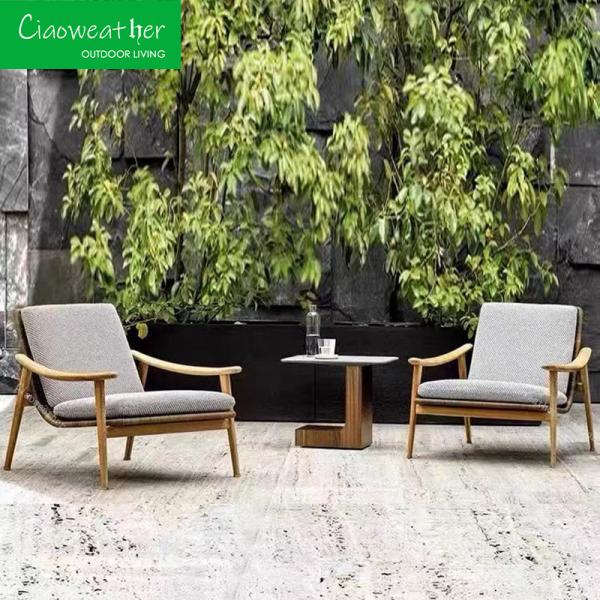 Waterproof Cushions Teak Outdoor Dining Chairs and Table for Modern Leisure