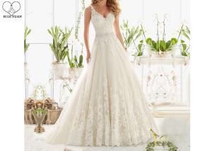Wholesale Plus Size Long Tail Bridal Gown V Neck Sleeveless Lace Backless Beaded Belt from china suppliers