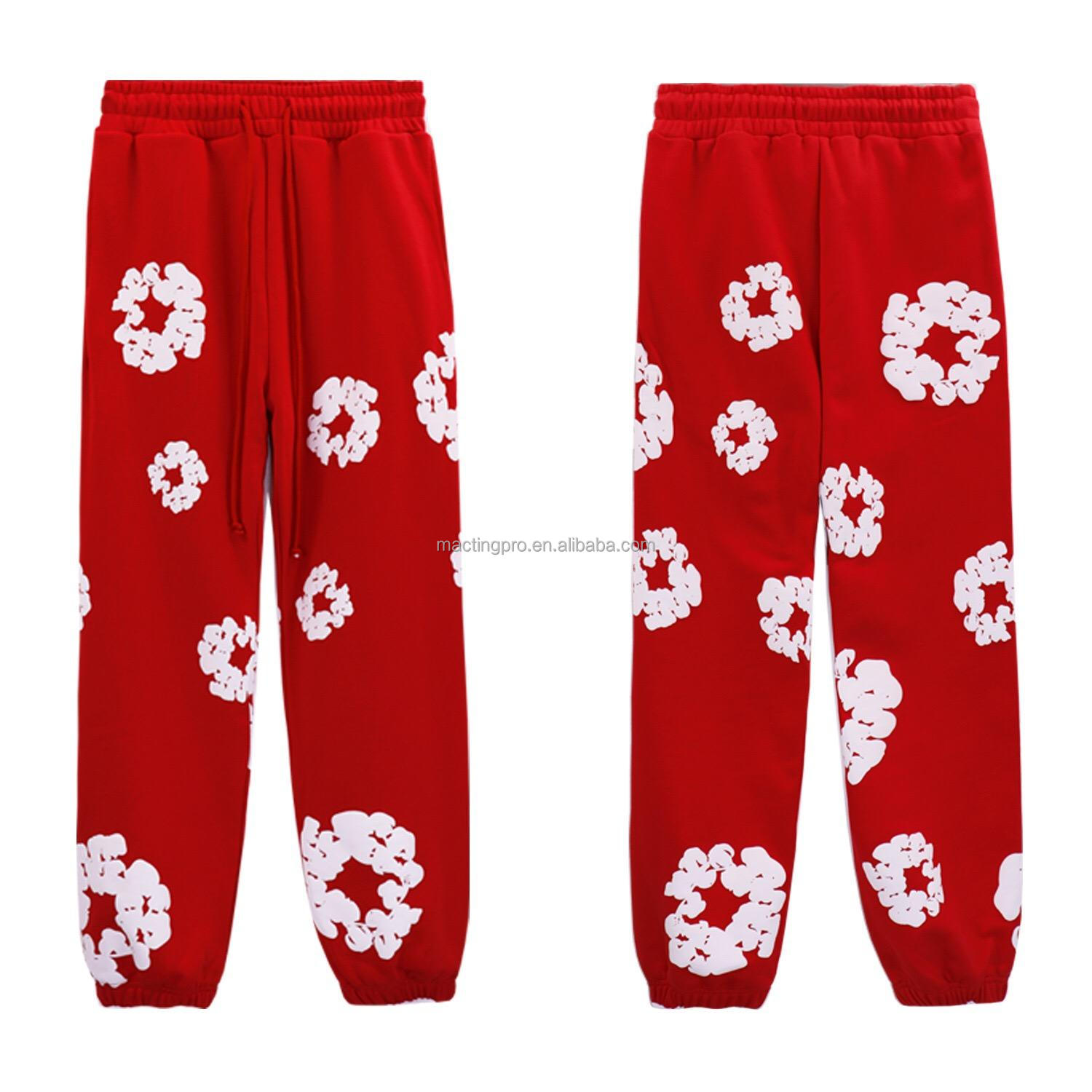 Unisex Street Wear Track Pant Bottom with Custom Kapok Puff Print Logo in Light Wash