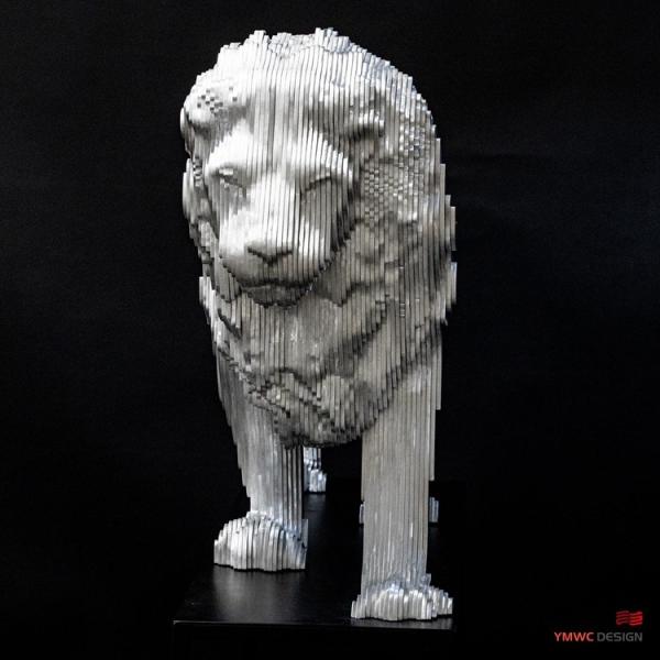 Custom Metal Animal Statues Art Decoration with Large Stainless Steel Lion Sculptures