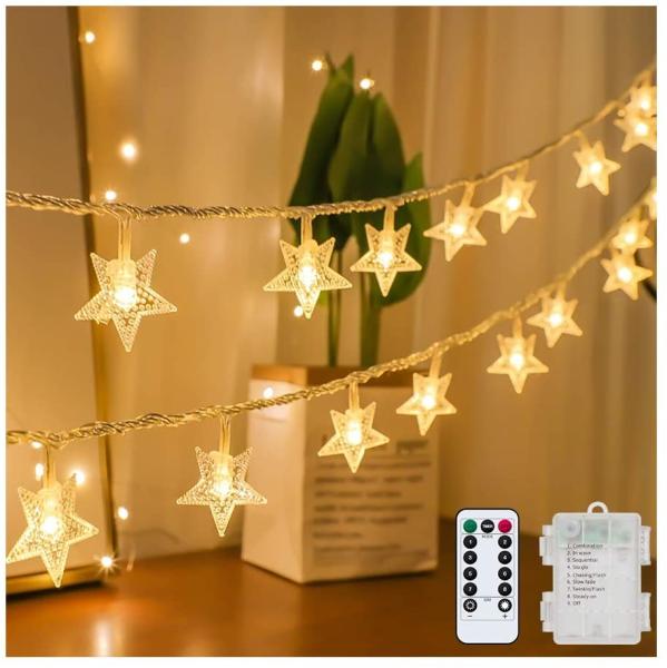 LED Star String Lights Fairy Christmas Lights Battery Operated for Indoor &