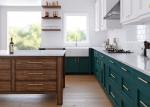 White kitchen green cabinets furniture from Foshan supplier white quartz stone