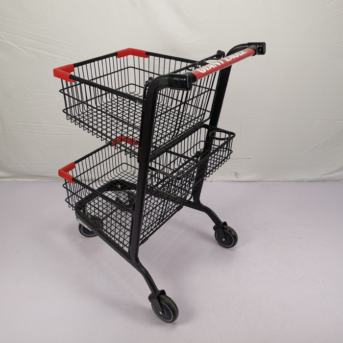 Double Layer Baskets Supermarket Trolley Cart Grocery Store Lightweight Shopping Trolley