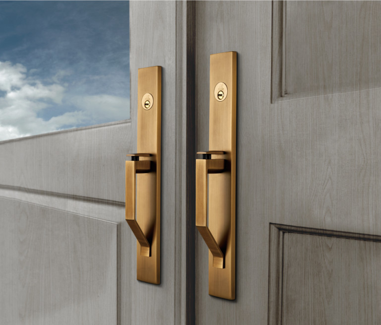 175mm Front Entry Door Pull Handle Slim Square Single Cylinder Deadbolt Lock Set