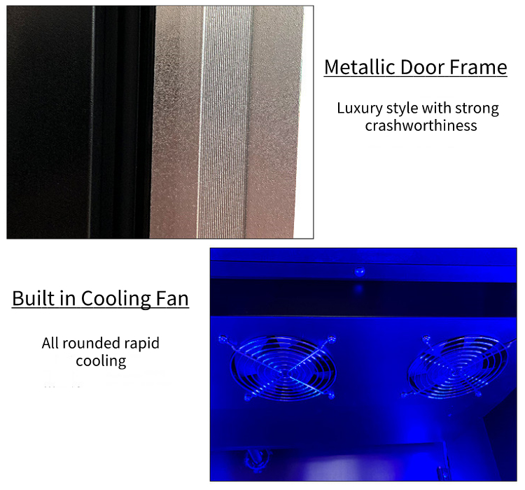220V-240V Vertical Display Fridge , Multicolor LED Upright Glass Door Chiller