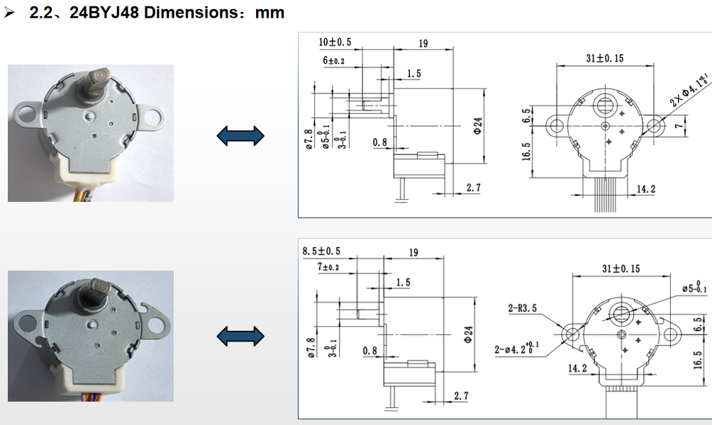 24BYJ48 Permanent Magnet Stepper Motor with 5.625° Step Angle Low Noise ≤35 dB and High Torque ≥800 gf.cm