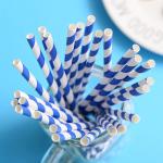 Striped Blue And White Paper Straws BPA Free Eco Friendly For Office Coffee