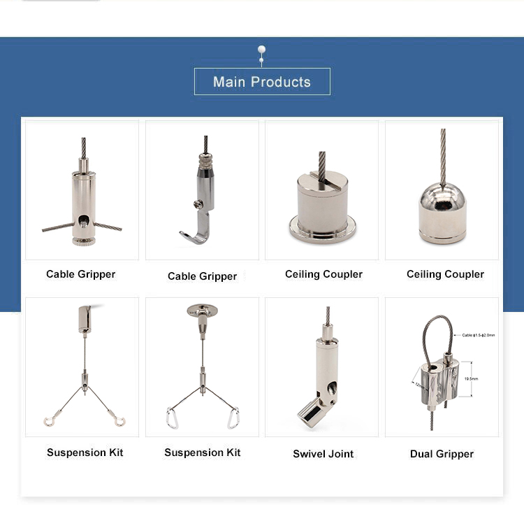 Adjustable Ceiling Mounted Swivel Joint Gripper Wire Rope Suspension Kit Custom Hanging Cable Kit Other Lighting Accessories