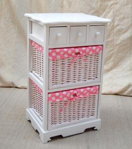 Wholesale White Lined Wicker 2 Basket Wood Cabinet Tabletop Storage Drawer from china suppliers