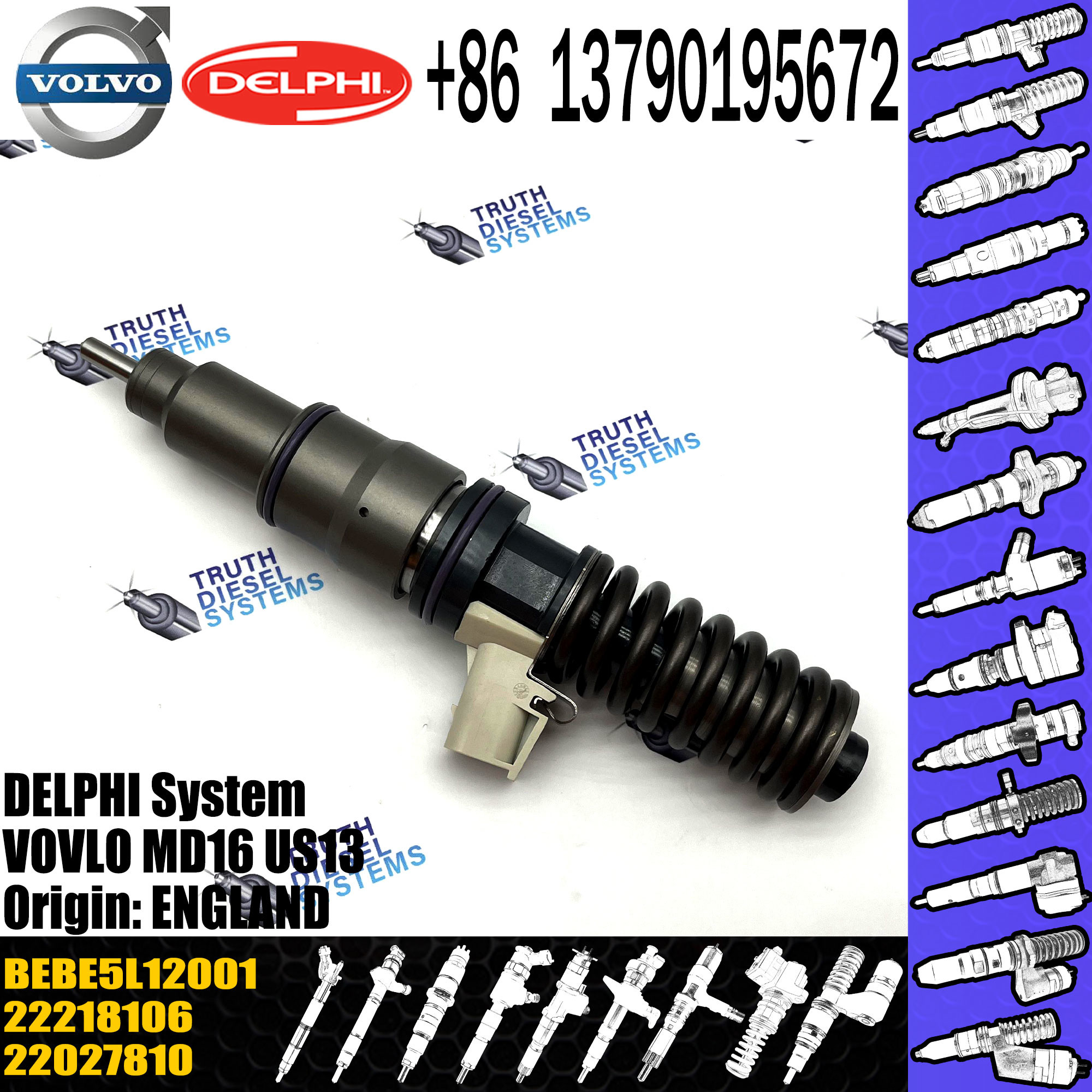 Diesel Fuel Injector 22218106 BEBE5L14001 BEBE5L12001 BEBE5L14101 2271795 E3.5 for VOLV MD16 US14 GREENHOUSE GAS