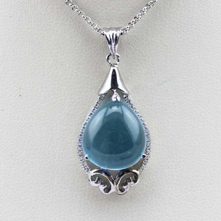 Fashion 12mmx15mm Pear Blue Cubic Zircon Pendant Necklace (PSJ0398)
