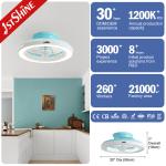 Large Air Flow 20 Inch Blue Finish LED Ceiling Fan for Bedroom Modern Design