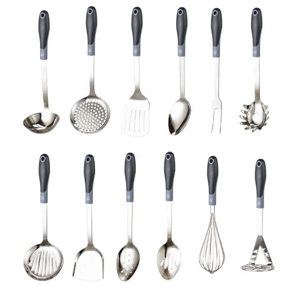 Customized Stainless Steel Kitchen Cooking Utensils Set with Turner and Ladle Spoon