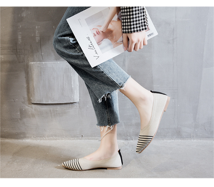 Knitted Pointed Flat Bottomed Daily All Match Women'S Loafers Lady Shoes Women Flats Shoes