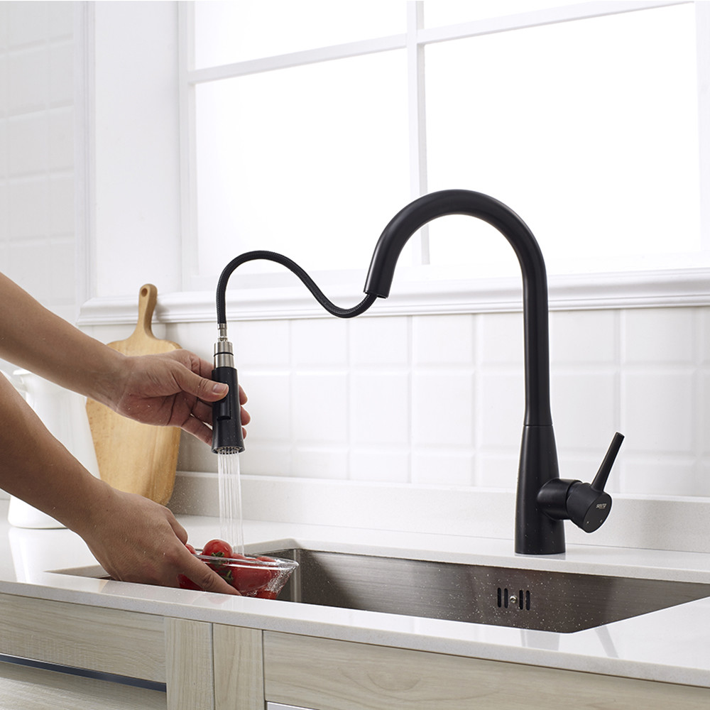 US Market Pull-Out Single Handle 2 Ways Mat Black Kitchen Faucet Pull Out Steel 304/316 Material Tap
