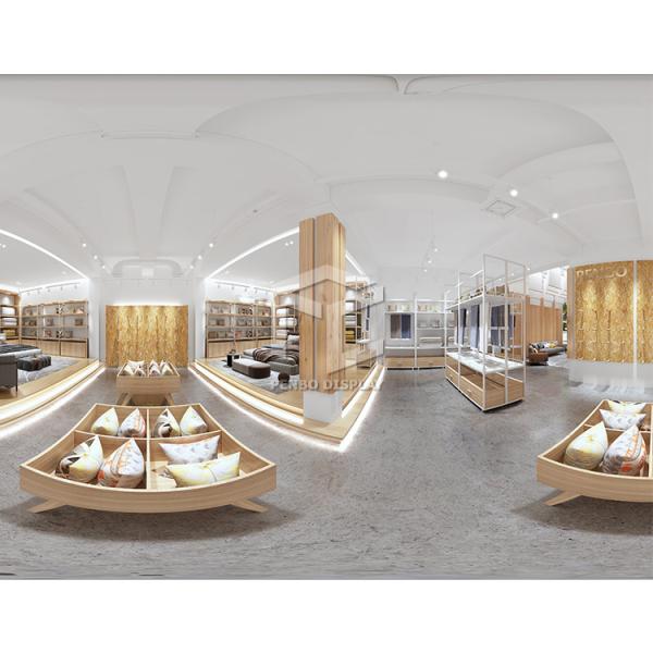 Custom Metal Bedding Store Display Racks Wooden Home Textile Store Display Cabinet