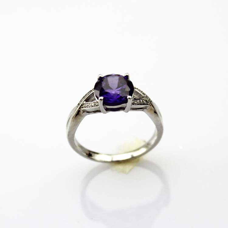Women Jewelry 925 Silver Round Created Amethyst Cubic Zircon Ring(F93)