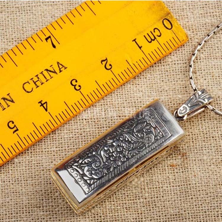 Retro Mens Sterling Silver Necklace with Mouth Organ Pendant and Wheat Chain (003817W)