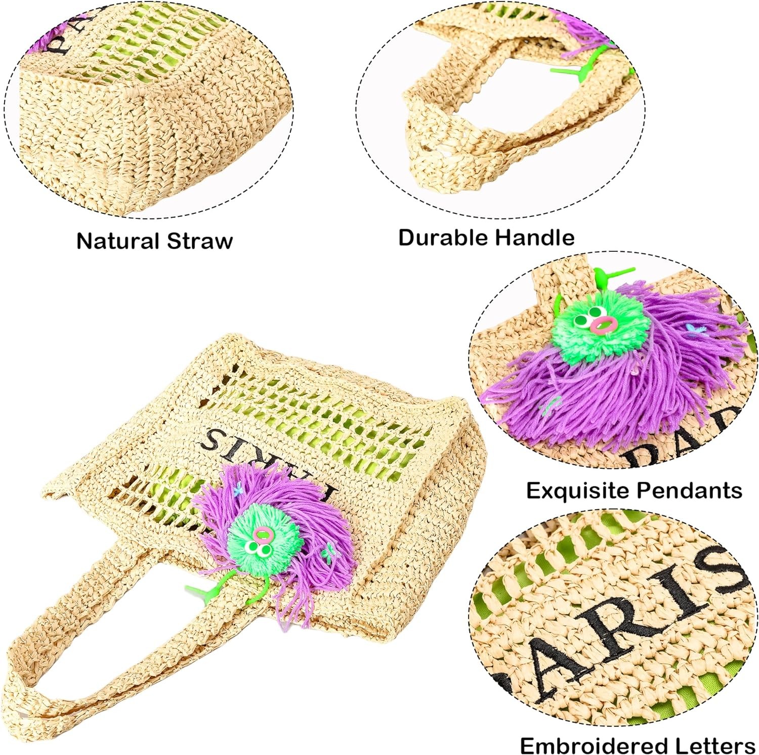 Herald Straw Mesh Beach Tote Bag for Women, Large Summer Lightweight Foldable Woven Shoulder Purse Bags for Travel