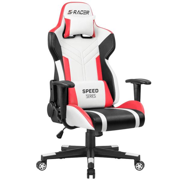 White PU Leather Racing Gaming Chair for Comfortable Gaming in Office/Home/Apartment